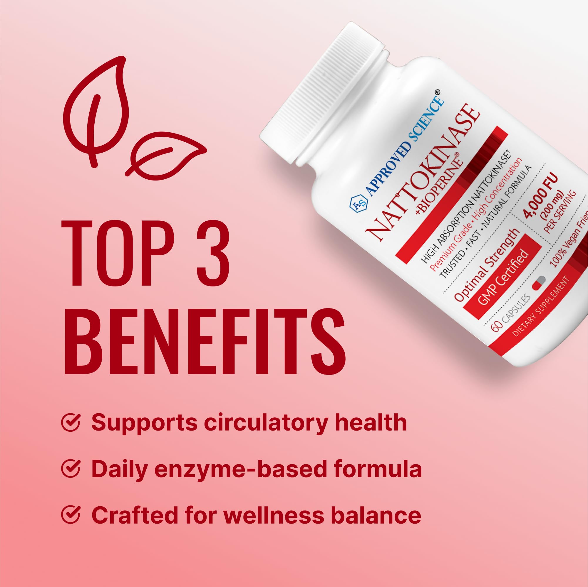 Approved Science Nattokinase capsules arranged for daily supplementation