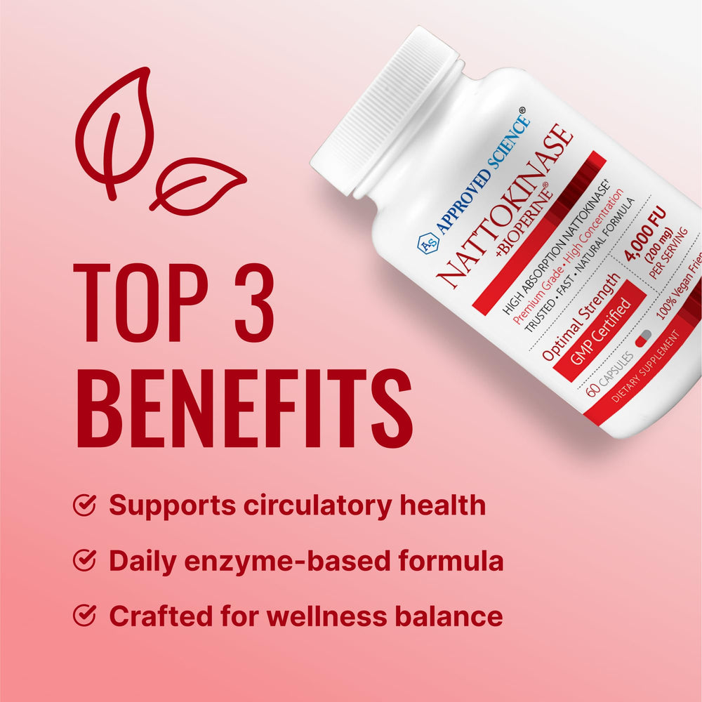 Approved Science Nattokinase capsules arranged for daily supplementation