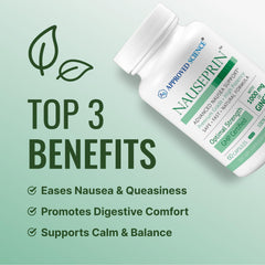 Approved Science Nauseprin capsules-closeup highlighting ginger and B6 blend for nausea support.