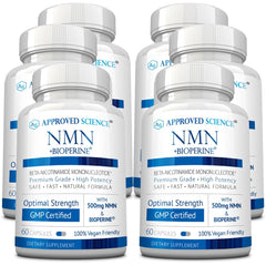 Approved Science NMN bottle front showing label and daily energy support.