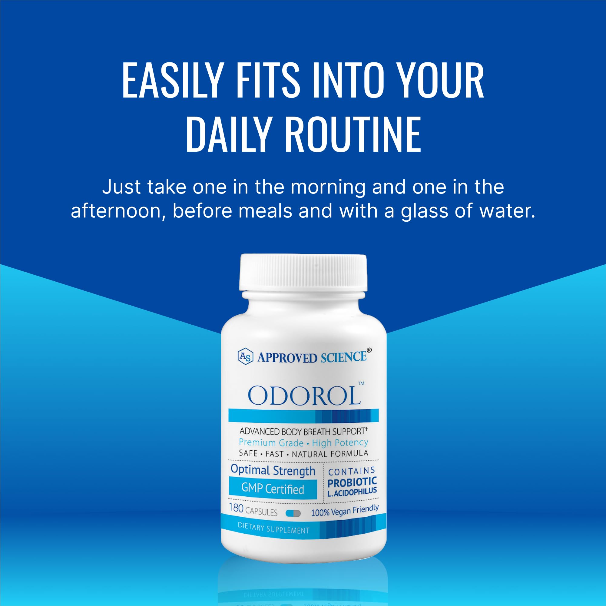 Approved Science Odorol daily-use scene suggesting on-the-go freshness and confidence