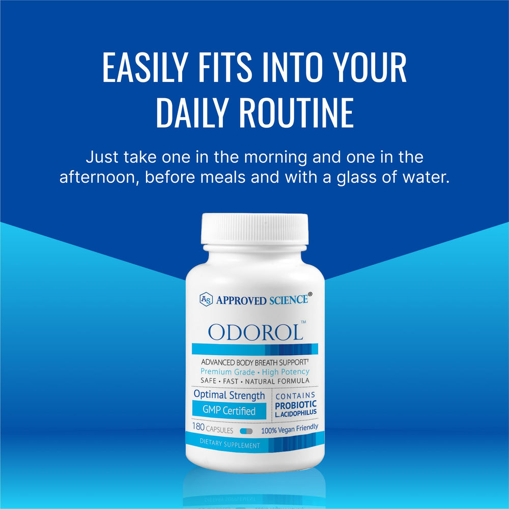 Approved Science Odorol daily-use scene suggesting on-the-go freshness and confidence