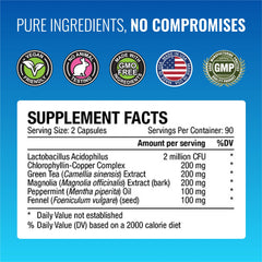Approved Science Odorol ingredients graphic featuring L. acidophilus and peppermint oil for ongoing freshness