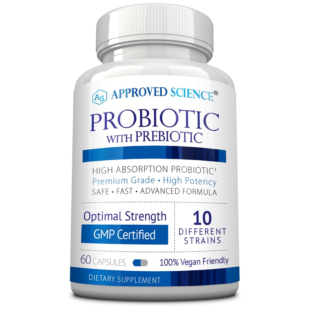 Approved Science Probiotic bottle front view showing vegan formula for daily digestive support