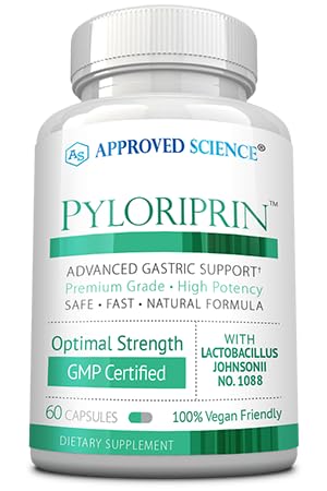 Approved Science Pyloriprin bottle front supports daily digestive care
