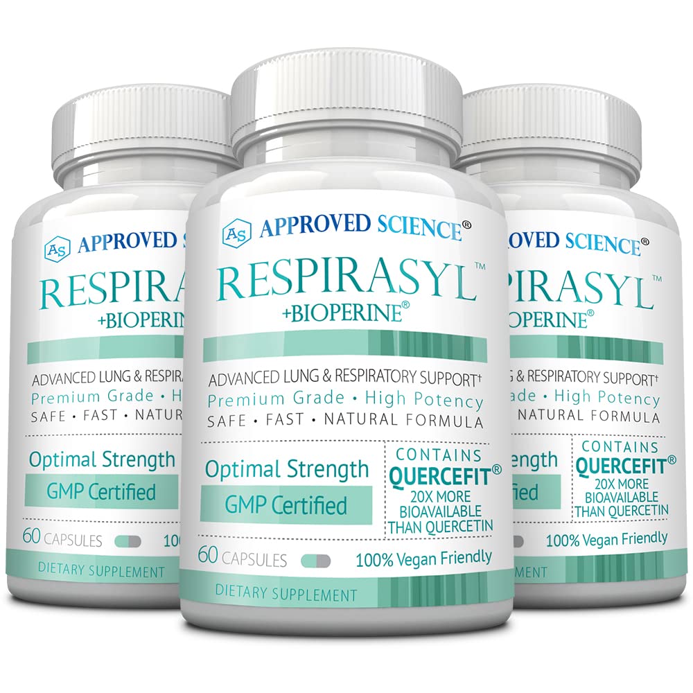 Approved Science Respirasyl bottle label highlighting the extra-strength Quercefit blend.