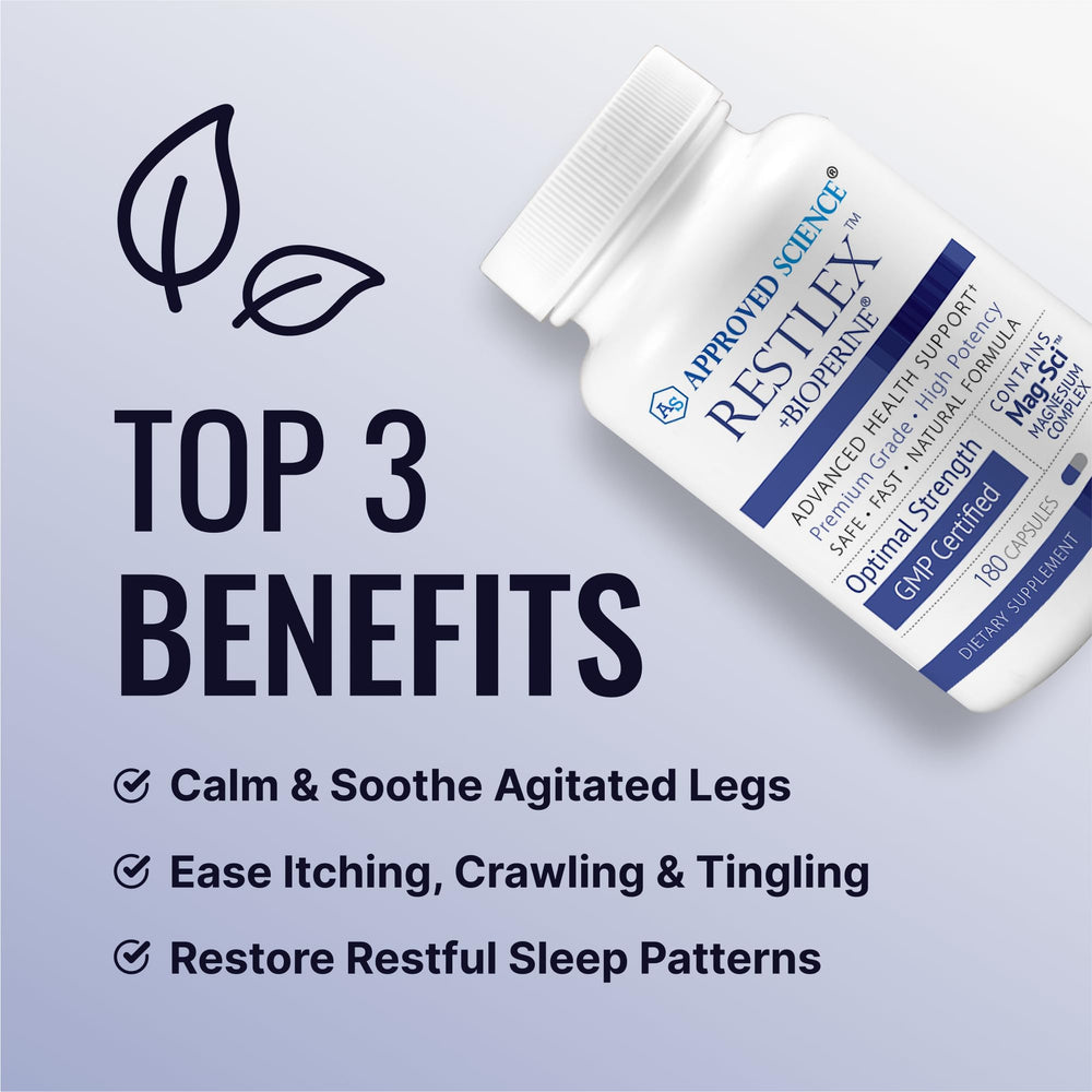 Approved Science Restlex capsules inside hint at a wellness routine for relaxing evenings.