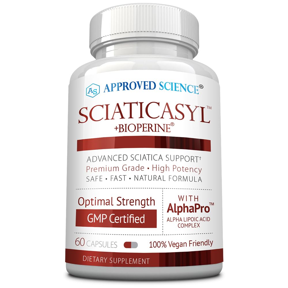 Approved Science Sciaticasyl bottle closeup showing vegan capsules for nerve support potential