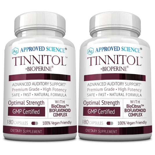 Approved Science Tinnitol bottle front view supports tinnitus management in daily life.
