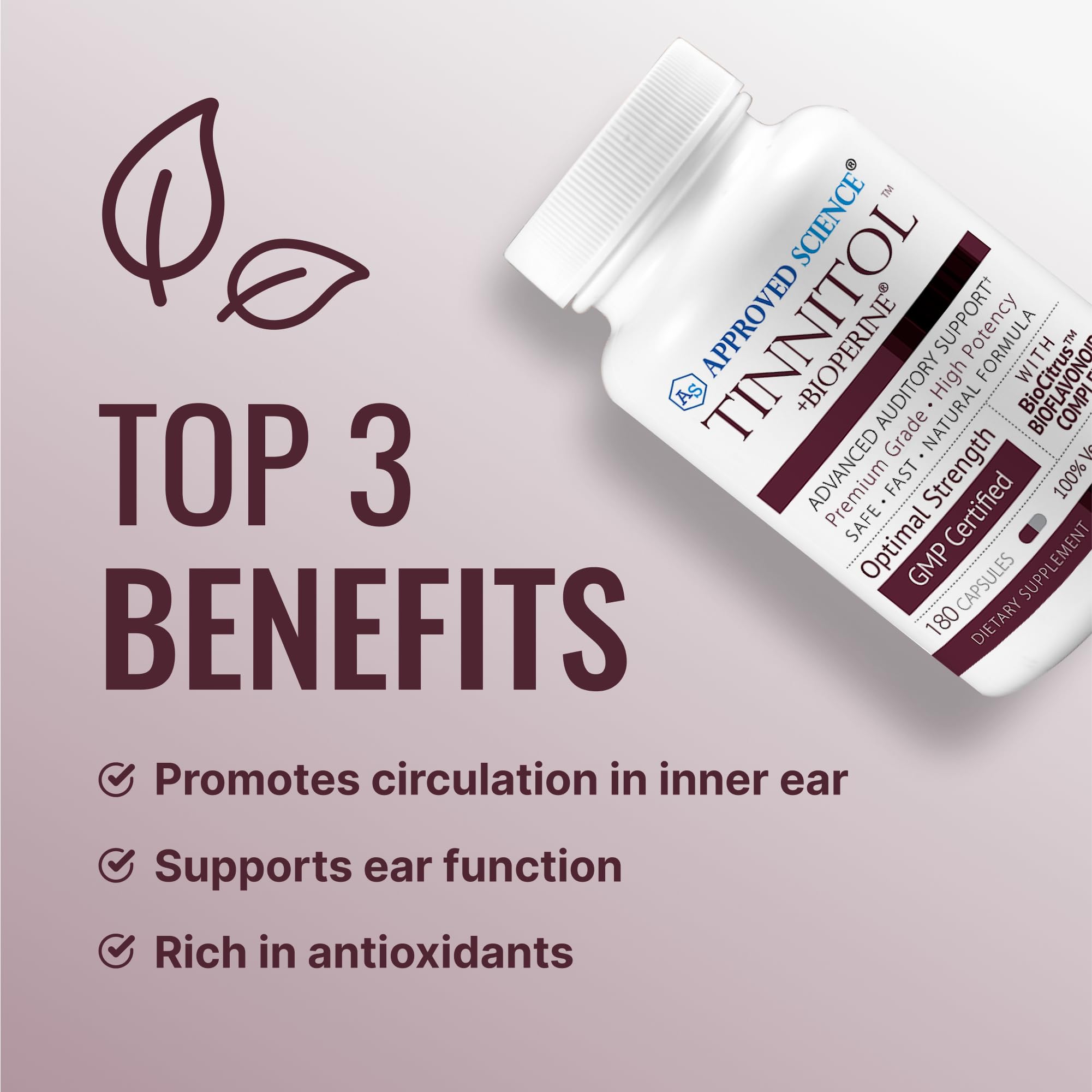 Approved Science Tinnitol capsules close-up for daily tinnitus support.