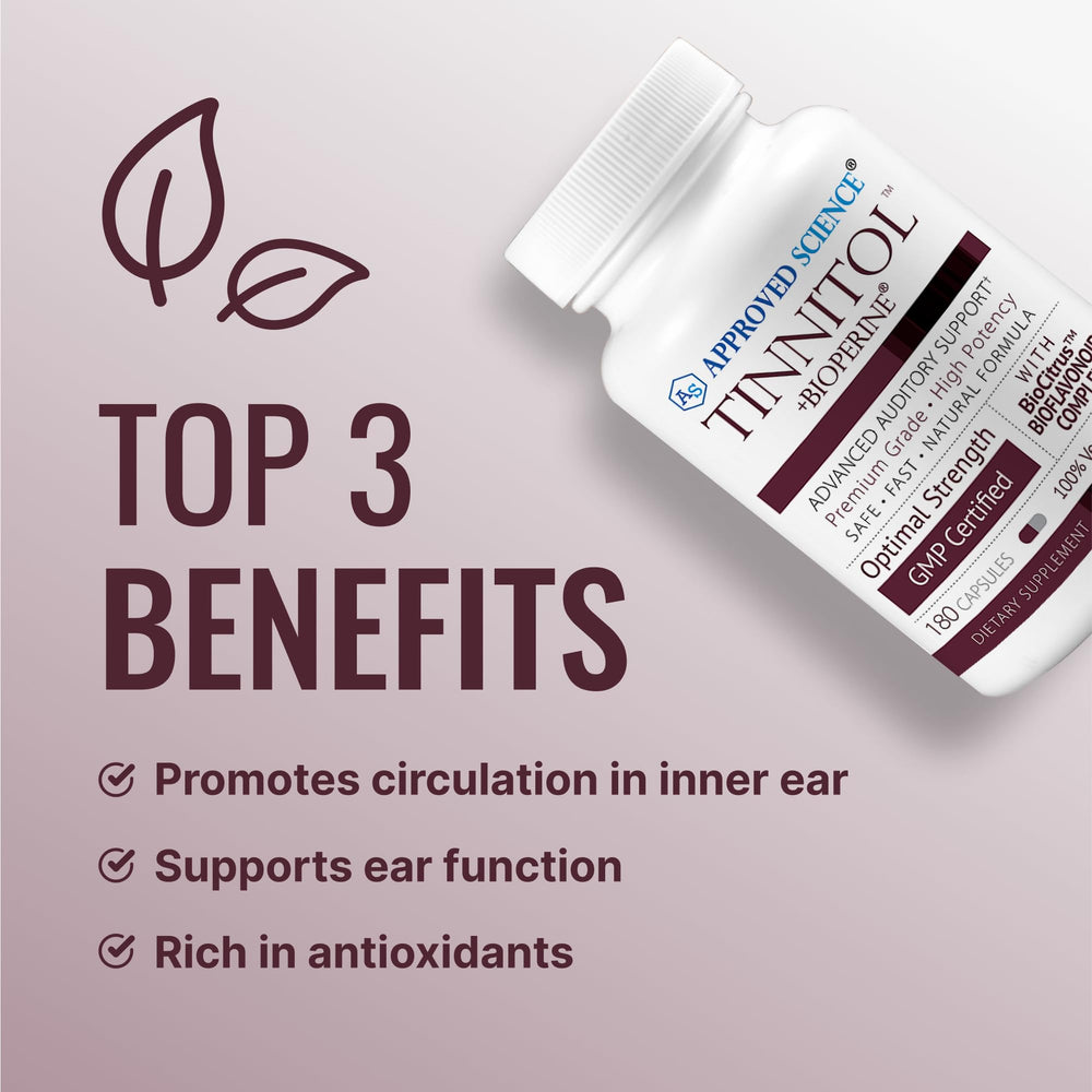 Approved Science Tinnitol capsules close-up for daily tinnitus support.