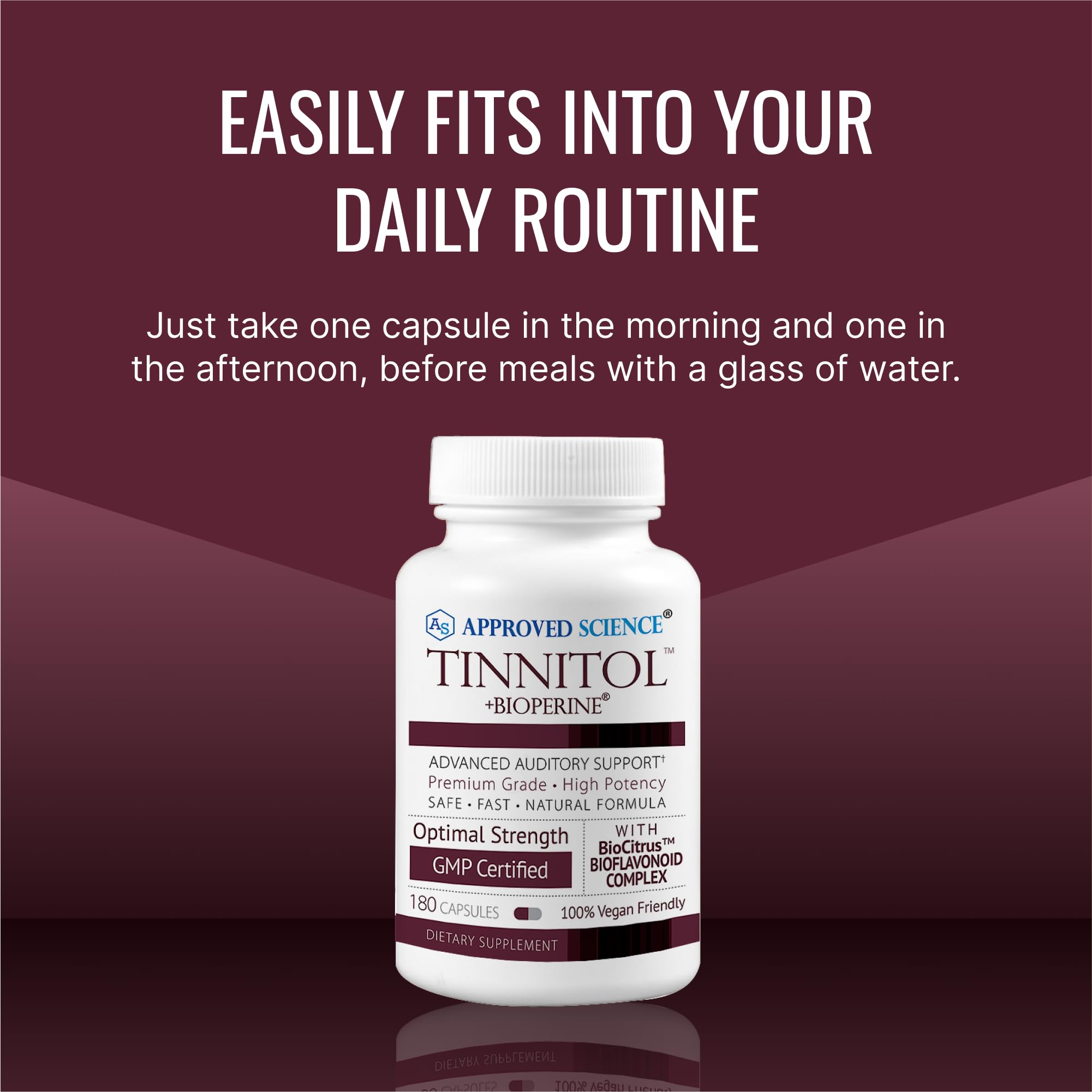 Approved Science Tinnitol packaging box on shelf for USA-made quality.