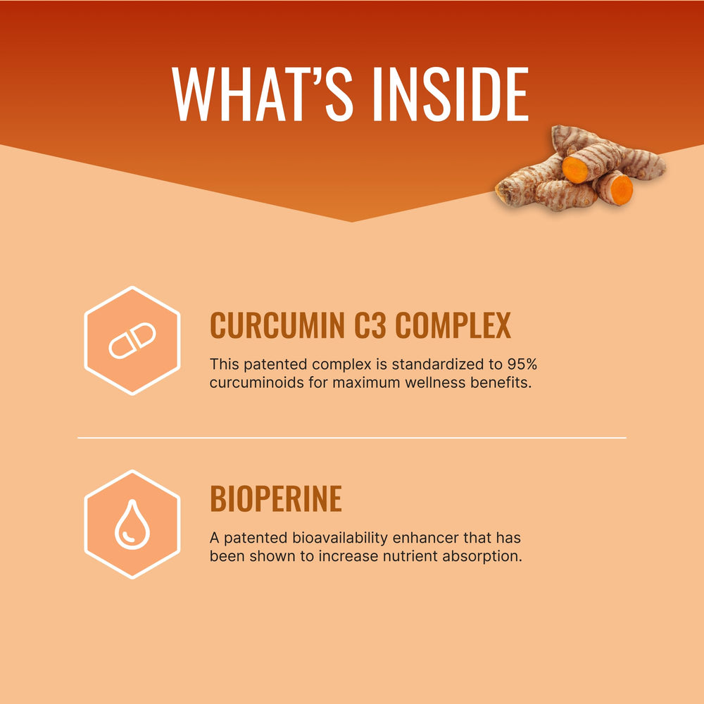 Approved Science Turmeric MD capsules spilled beside a glass for easy daily intake.