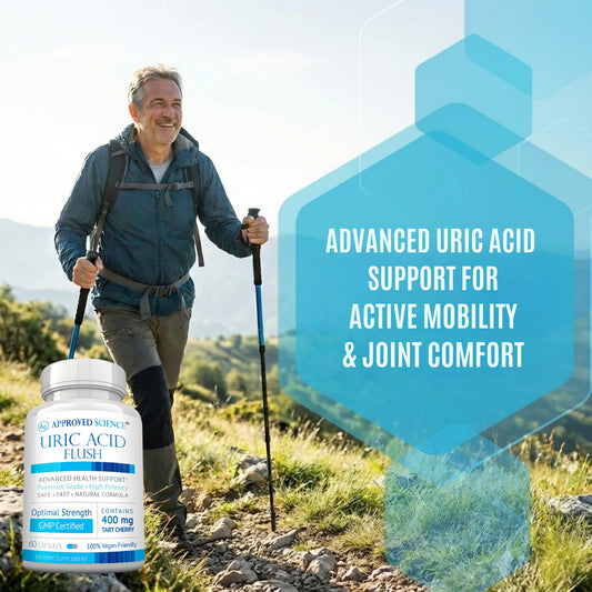 Approved Science Uric Acid Flush bottle back label highlights quality and third-party testing