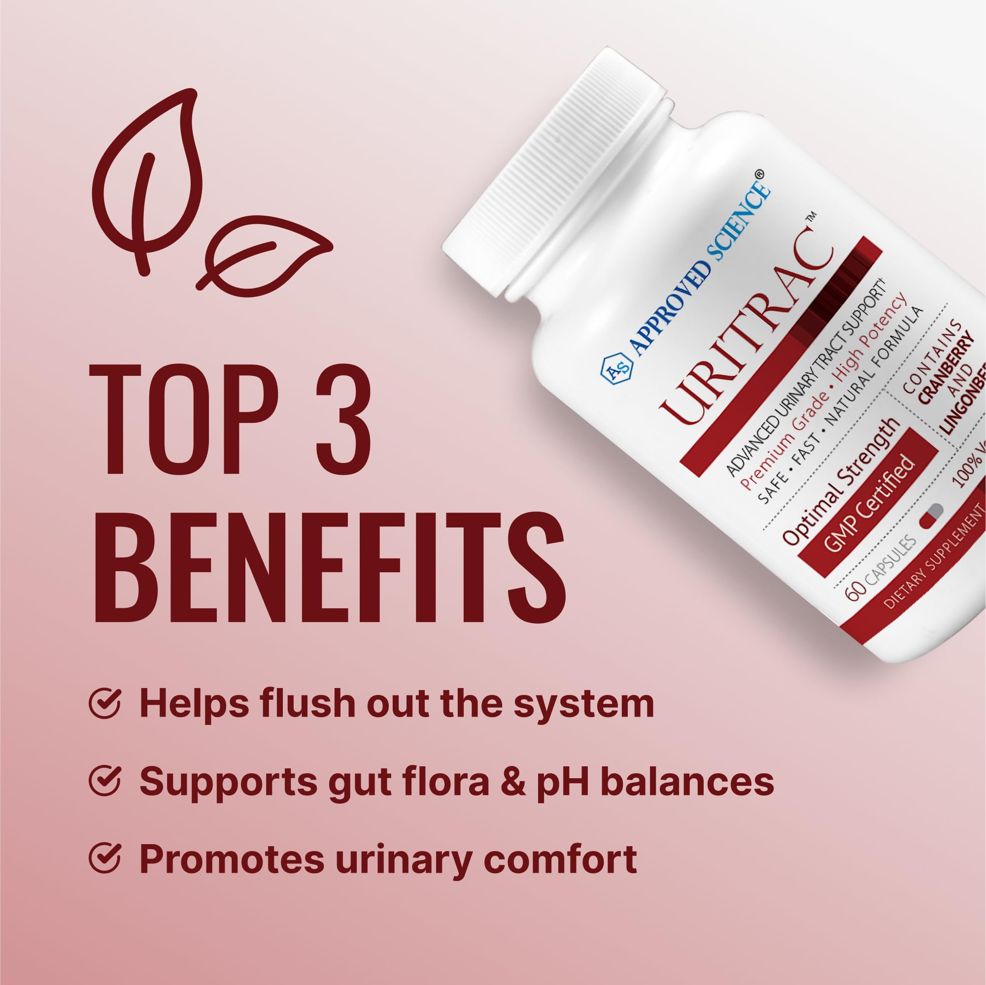 Uritrac cranberry-D-Mannose blend close-up capsules support urinary tract health.