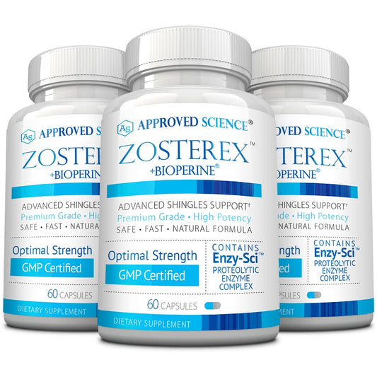 Approved Science Zosterex bottle front label shows 1000 mg L-Lysine for immune support