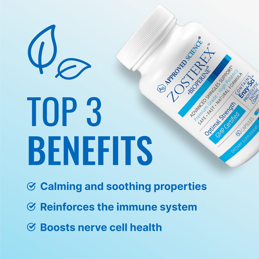 Approved Science Zosterex vitamin B complex bottle highlights energy and nerve support
