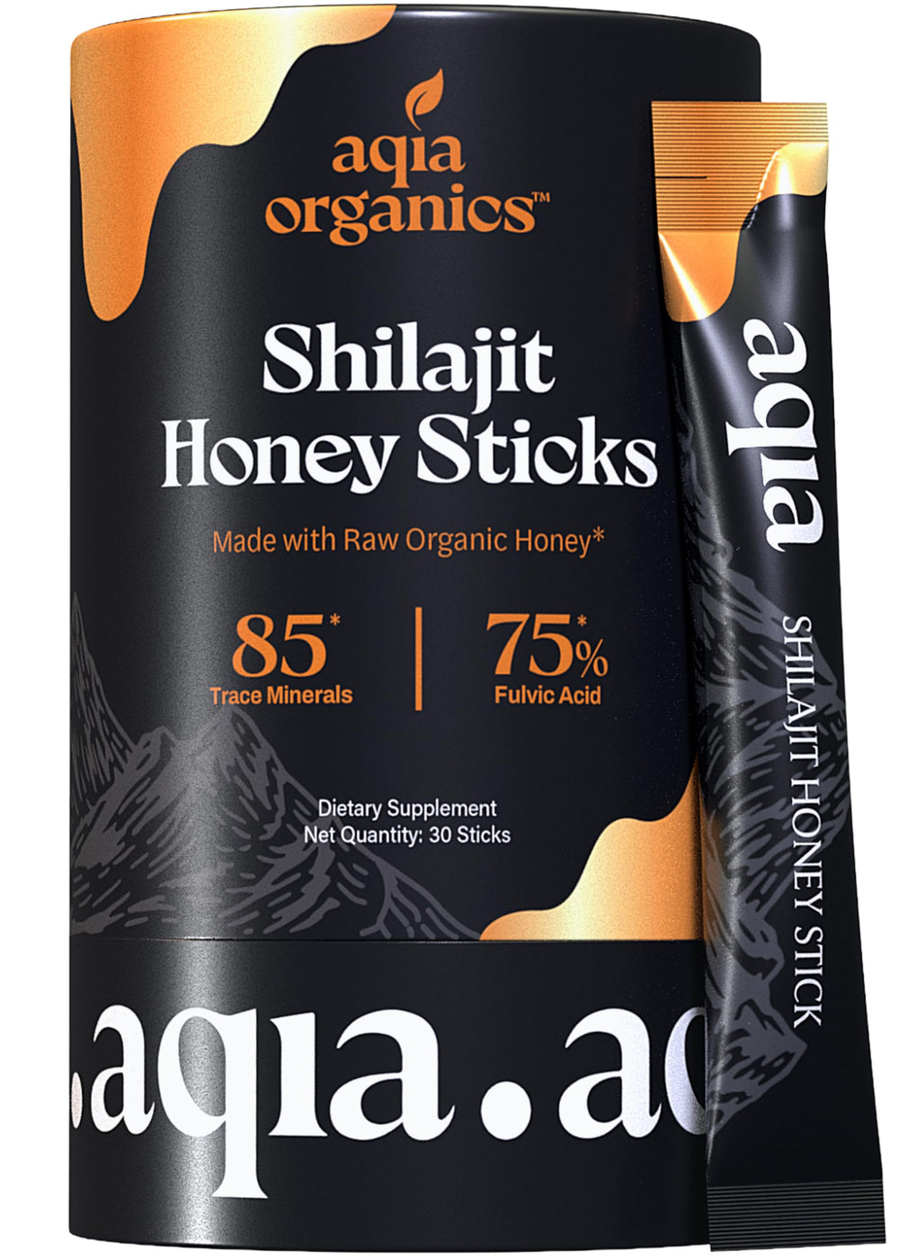 Aqia Organics Shilajit Honey Stick bottle pour for natural energy boost