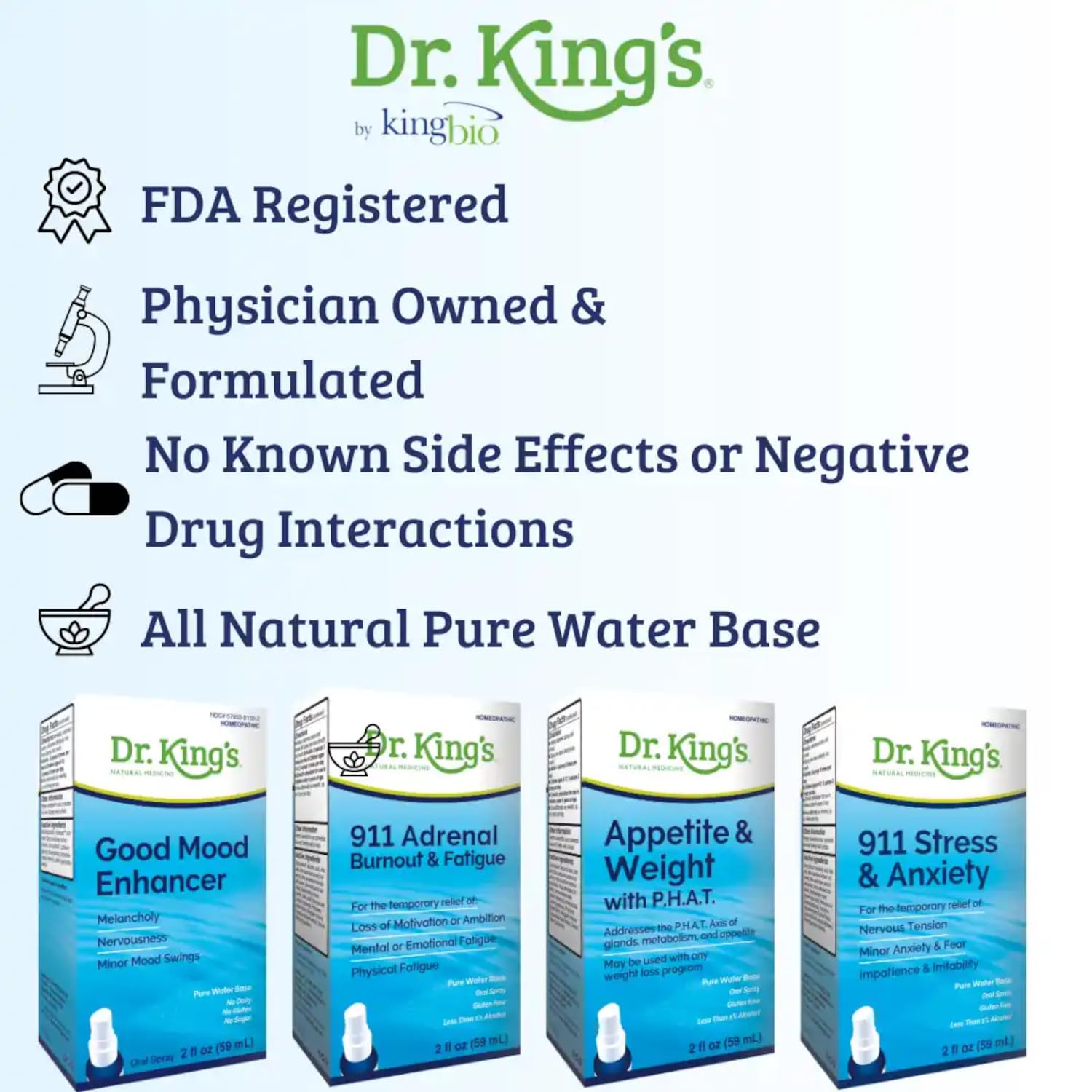 HPUS ingredients list highlighted in Dr King's multi-strain formula.