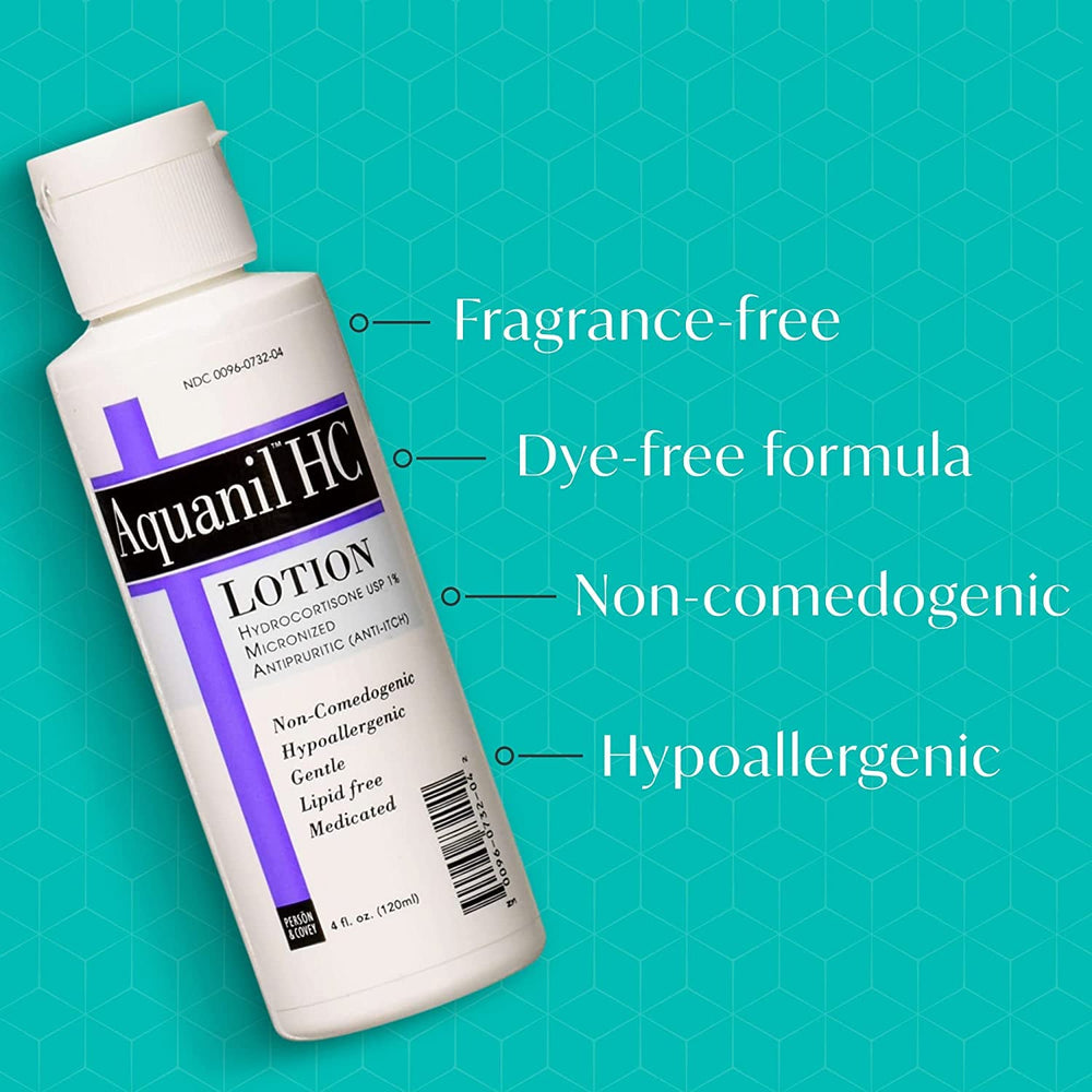 Aquanil HC Lotion being applied to skin on forearm demonstrating gentle application.