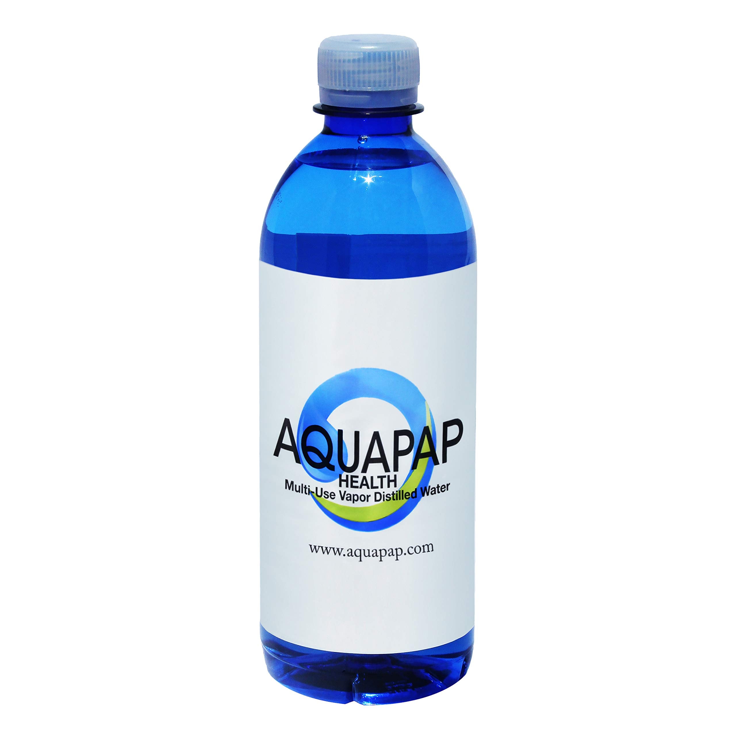 Aquapap vapor-distilled water bottle highlights clean-water benefit.
