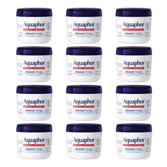 Aquaphor Healing Ointment jar on a bathroom counter providing intensive moisture protection.