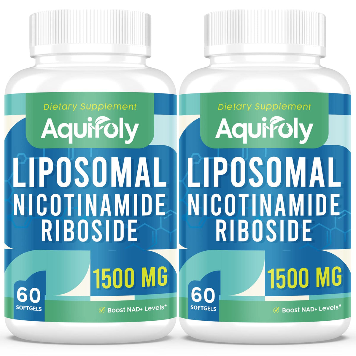 Aquifoly liposomal nicotinamide riboside softgels bottle highlighting advanced delivery for potential NAD+ support.