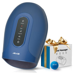 Arace hand massager with heat and compression targets the palm for soothing relief.