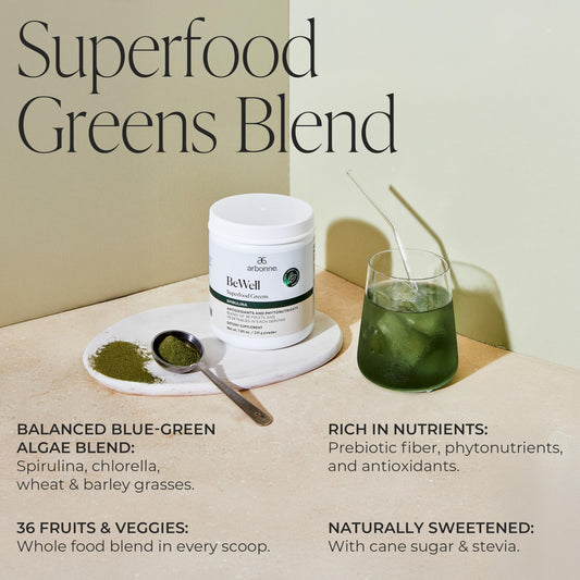 Measuring scoop for precise daily serving of Arbonne BeWell greens.