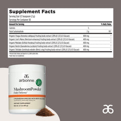 Arbonne Daily Defense container reveals real mushroom mix with beta-glucans.