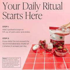 Arbonne FeelFit strawberry pour image suggesting dairy-free protein for workouts.