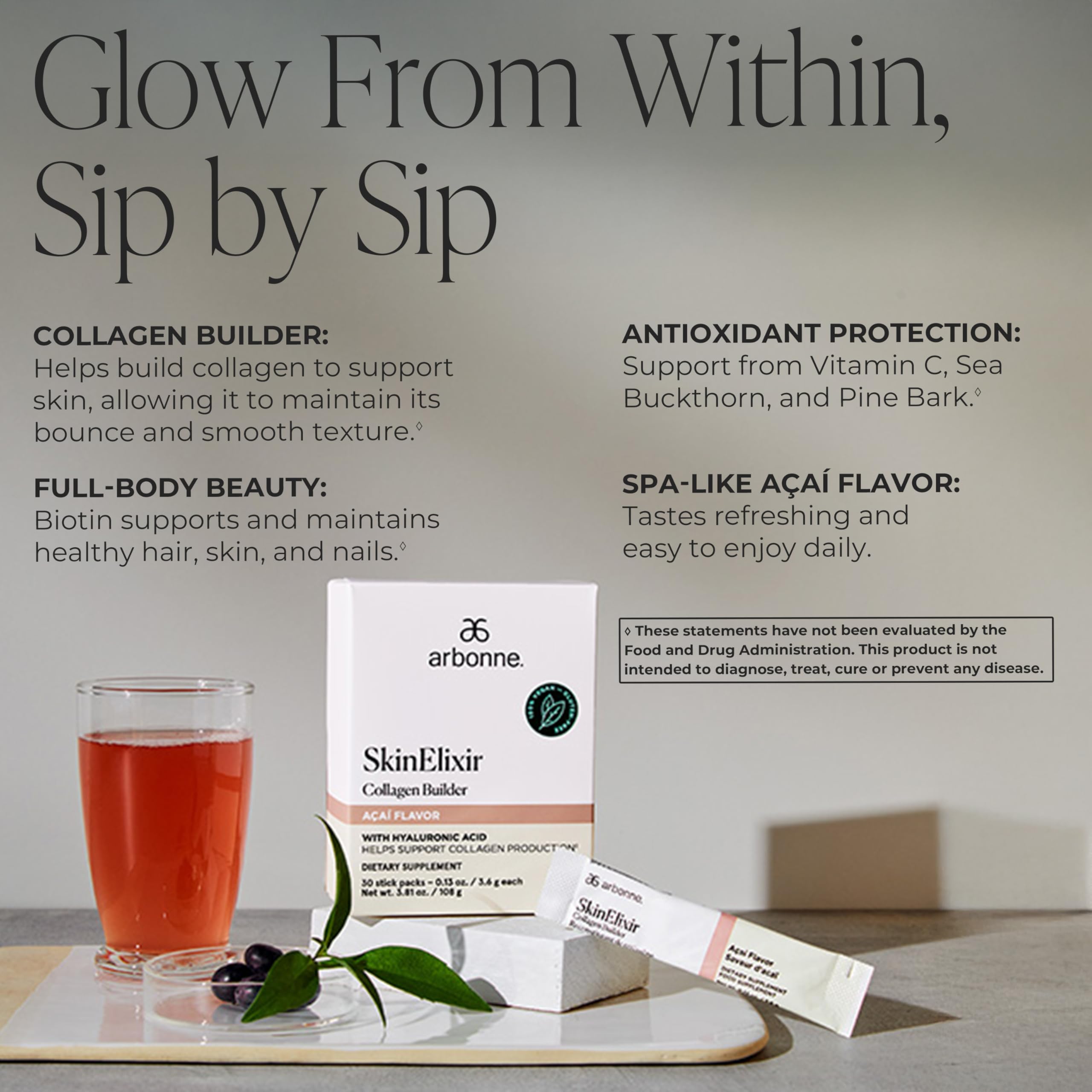 Arbonne SkinElixir water mix visually showing quick daily use