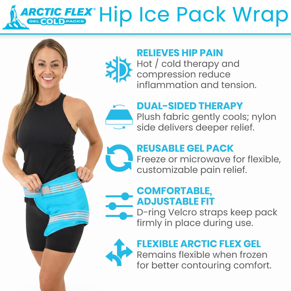 Arctic Flex hip ice pack wrap soft plush side soothes skin.