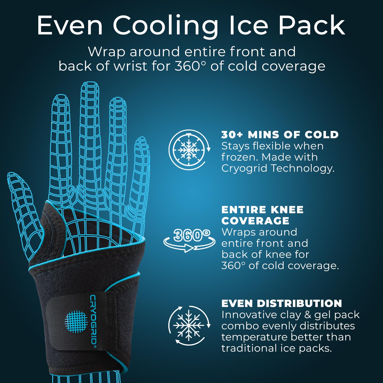 Arctic Flex Cryogrid right wrist wrap provides balanced cooling for the right wrist