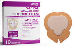 Areza Medical sacral silicone foam dressing core 9.1x10.2 inches offers absorption and protection.