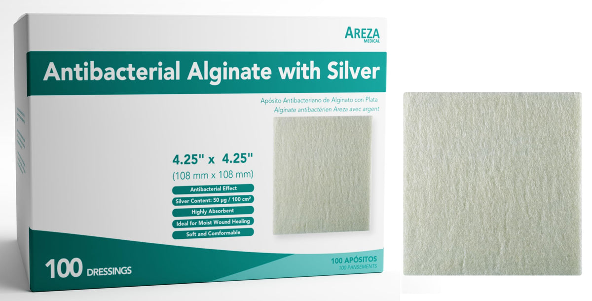 Areza Medical silver calcium alginate dressing box for sterile wound care