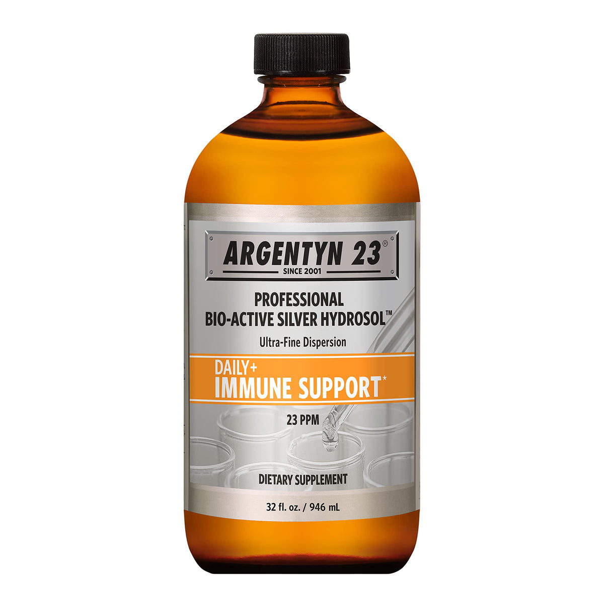 Argentyn 23 professional bottle shows bio-active silver hydrosol for daily immune support.