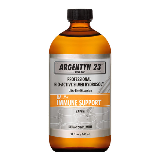 Argentyn 23 professional bottle shows bio-active silver hydrosol for daily immune support.