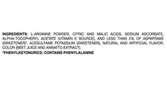 Arginaid Arginine cherry nutrition label emphasizes calories and ingredients for informed choices.
