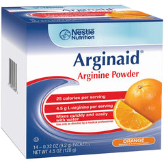 Arginaid Arginine powder orange with glass shows easy mixing