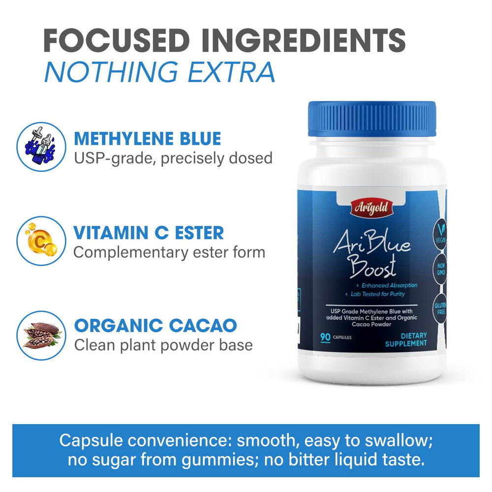 Arigold opaque bottle protecting capsules from light exposure.