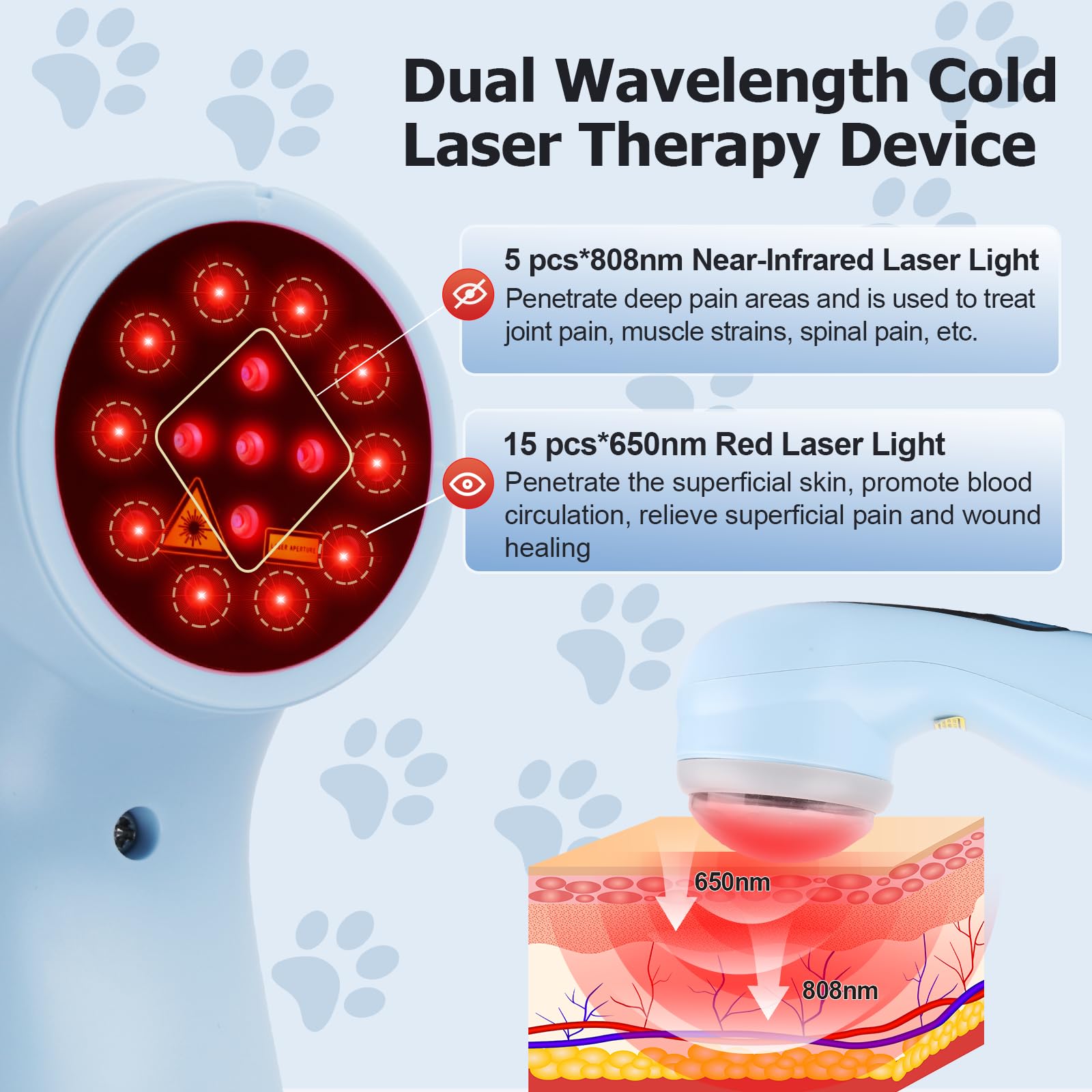 Ariysah dog side view showing 650nm red light for surface repair