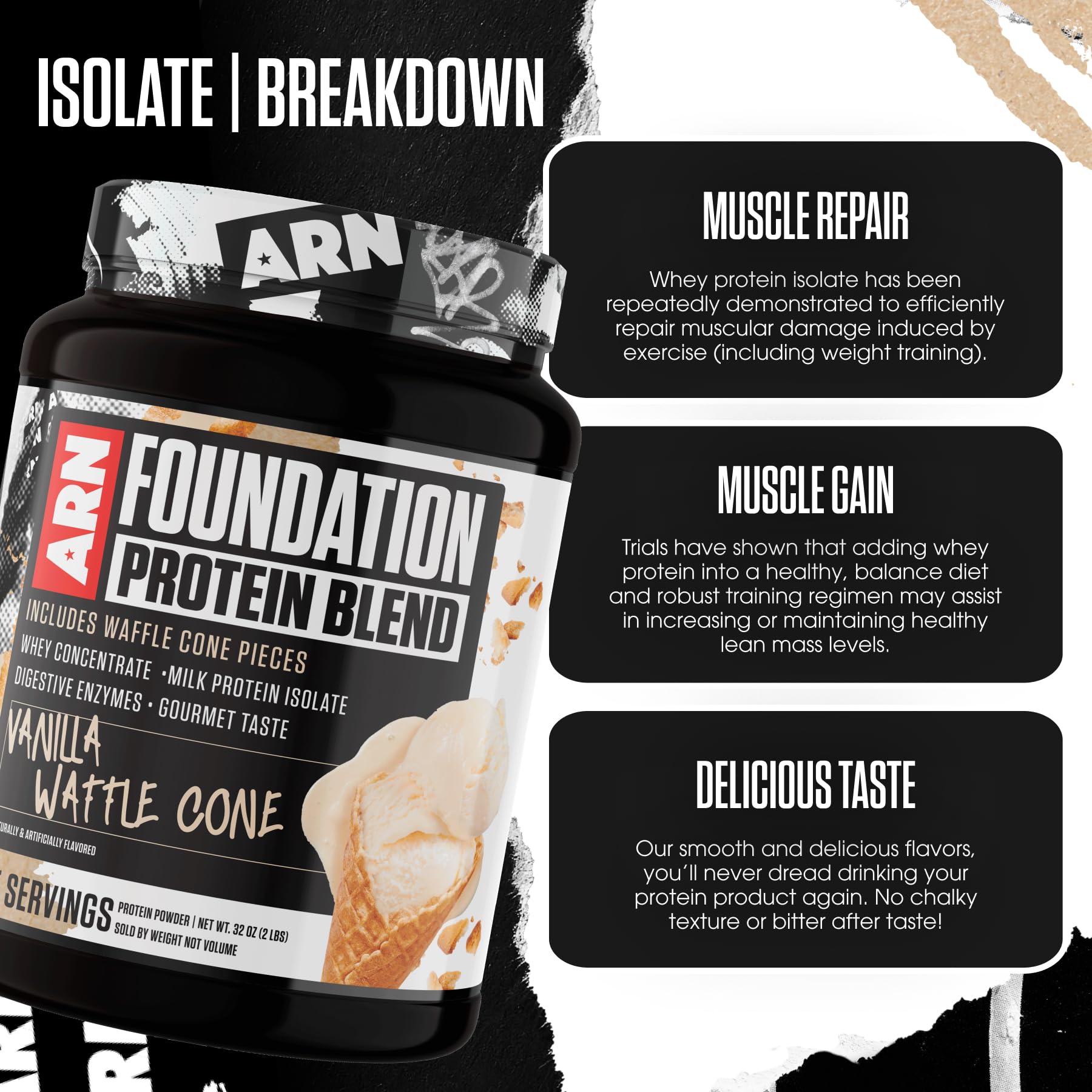 Arms Race Foundation Protein Blend shaker demonstrates smooth mixing with 24 g protein.