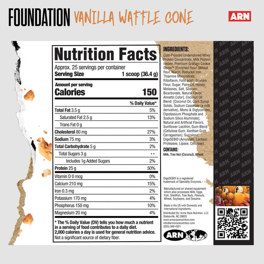ARN Foundation Protein Blend Vanilla Waffle Cone bottle pour ready for a quick shake