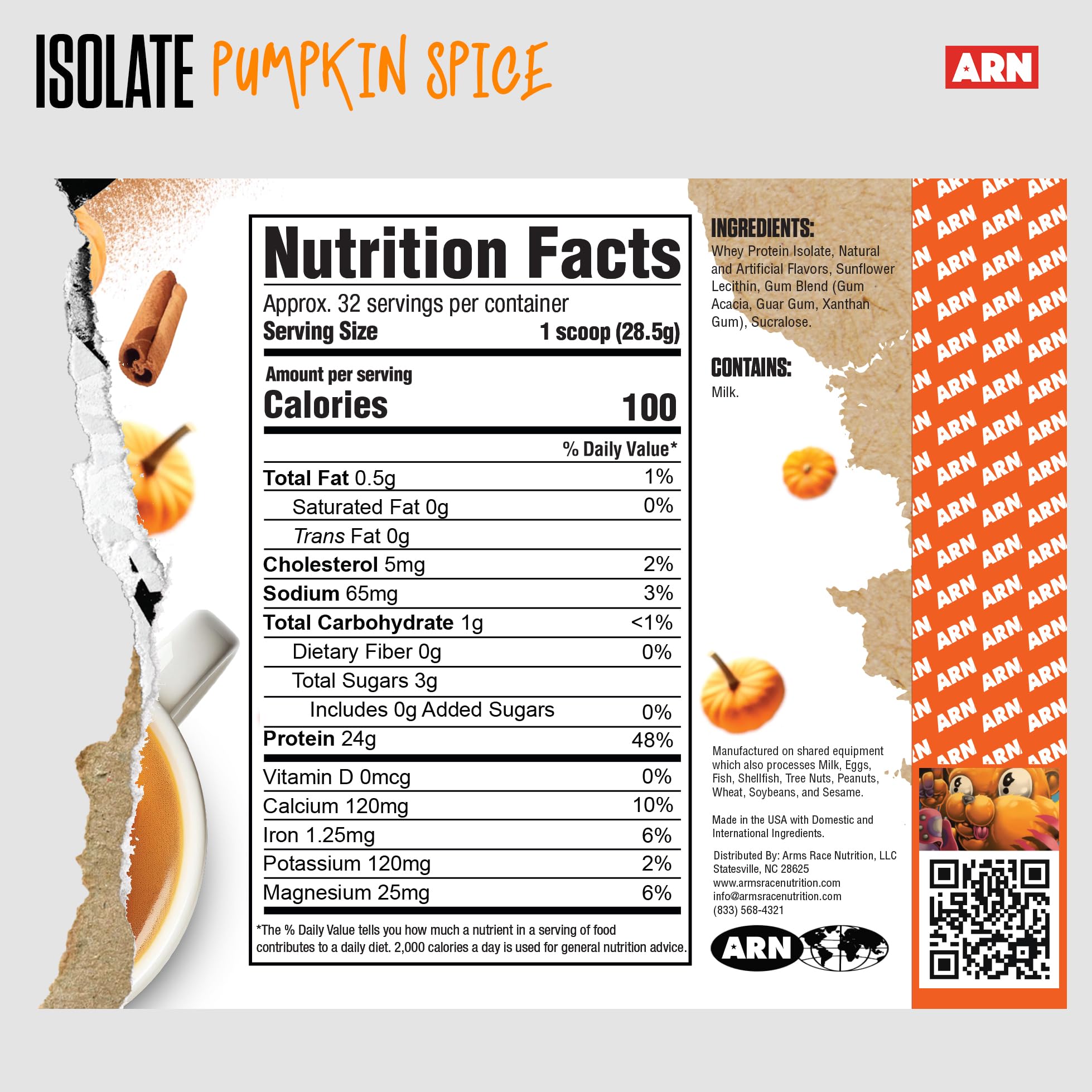 ARN Isolate Whey Pumpkin Spice powder scoop ready for quick mixing.