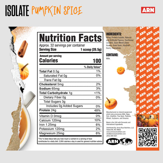 ARN Isolate Whey Pumpkin Spice powder scoop ready for quick mixing.