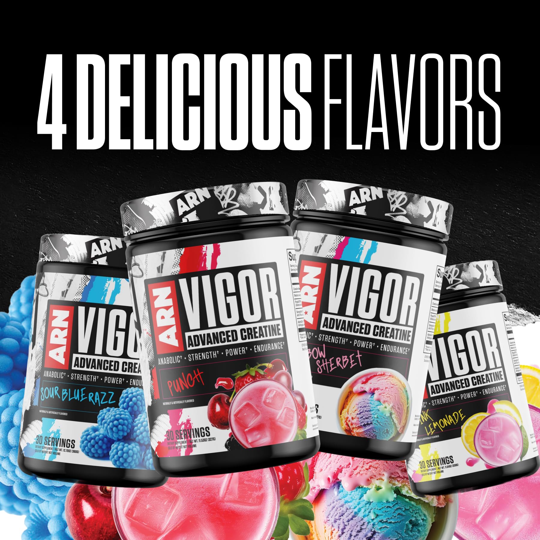 Arms Race Nutrition Vigor in gym setting illustrating compact, portable creatine