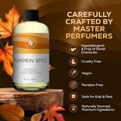AROMA COUNTRY Pumpkin Spice bottle on a fall-themed setup.
