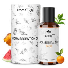 Aroma Manor Hotel Diffuser Oil bottle shows Clementine and Santal blend for hotel-grade ambiance.