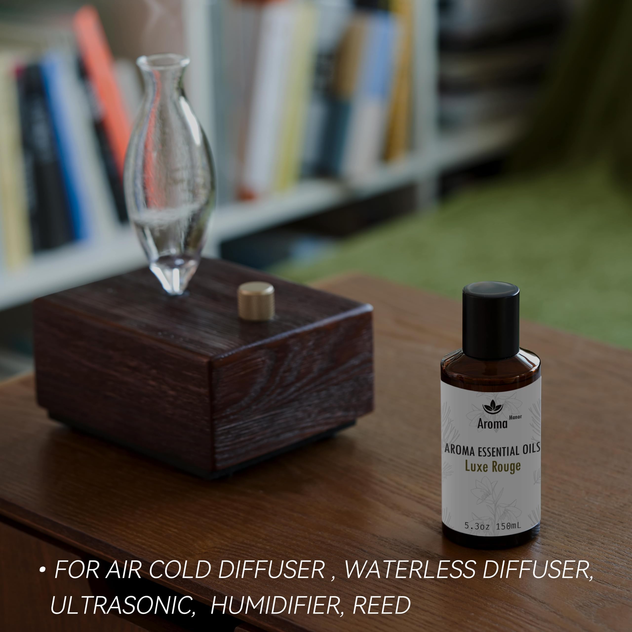 Luxe Rouge label highlights pure essential oil blend for home use.